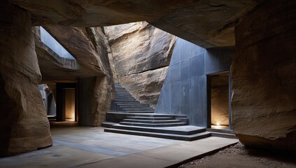 Modern Architectural Interior With Raw Concrete And Dark Gray Walls