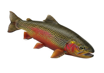 A detailed, vivid representation of a speckled trout, showcasing its intricate patterns and colors against a stark black backdrop.