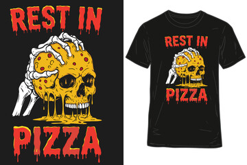 Rest in pizza skull graphic t shirt design isolated on white background 