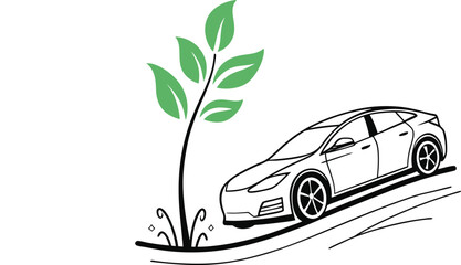 Eco car vector icon showing a modern sports auto on the road