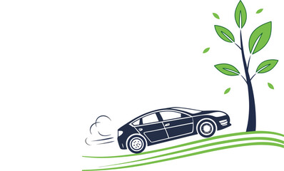 An illustrated vector concept design of a sleek, eco-friendly automobile on a road