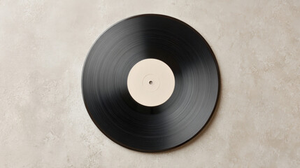 Minimalist product photography featuring a vintage vinyl record against a plain white background, illuminated by soft studio lighting.