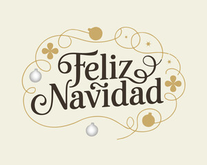 Elegant feliz navidad greeting card with festive decorative elements