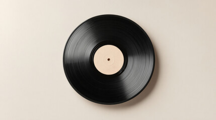 Minimalist product photography featuring a vintage vinyl record against a plain white background, illuminated by soft studio lighting.