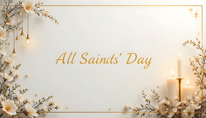 Elegant all saints day greeting with delicate floral accents and glowing candlelight creating a serene and reverent atmosphere for commemoration