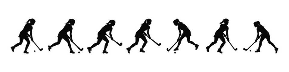 Field Hockey Female Player Silhouette Sports Athlete Vector Illustration for Athletic and Game Design