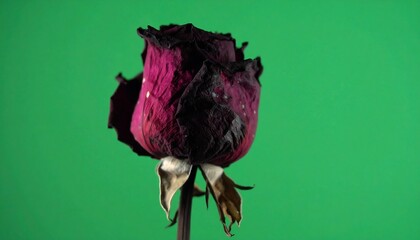 Withered rose against green backdrop