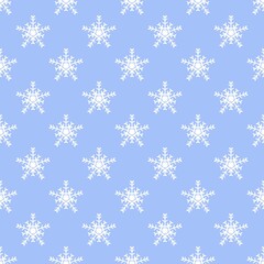 Seamless pattern of white snowflakes on a soft blue background, perfect for winter themes, festive designs, or serene decorative elements.
