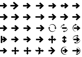 Dynamic collection of diverse black arrows and directional navigation icons for modern design and data flow visualization
