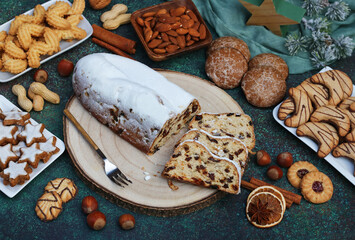 Christmas stollen and a large selection of Christmas pastries.