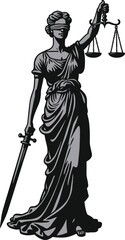 Lady Justice statue holding sword, classical law and legal justice symbol