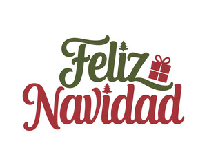 Feliz navidad festive text with christmas tree and gift box decorations