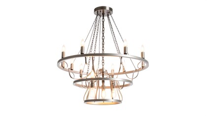 A double-ring chandelier with candle-style bulbs