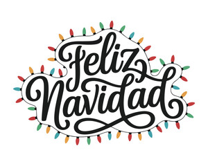Feliz navidad script with christmas lights festive holiday design
