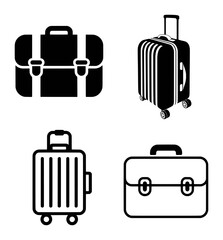 Collection of Four Luggage and Briefcase Icons in Black and White
