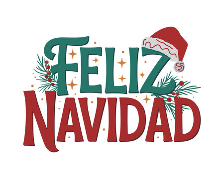 Feliz navidad text design with christmas decorations on white background