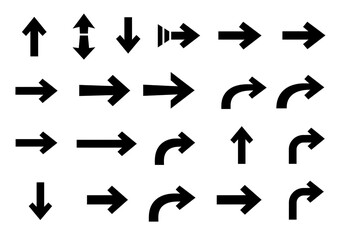 Collection of diverse black directional arrows indicating movement, progress, and navigation for clear communication and design guidance