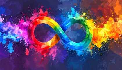 Infinity symbol in vibrant colors with abstract splatters