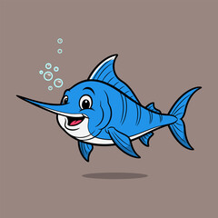Cute Happy Swordfish Vector Character Smiling Marlin Fish Mascot Illustration