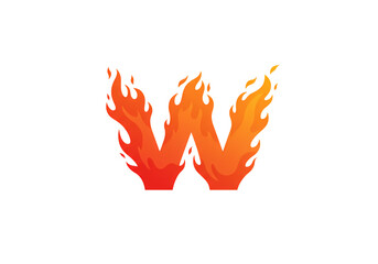 Fiery Letter W Logo Flaming Initial Design isolated on transparent background