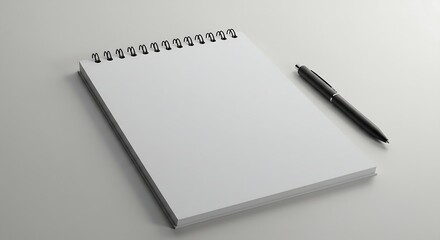 ​A minimalist flat lay showcasing a blank notebook and a black pen on a neutral surface