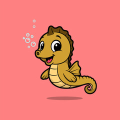 Cute Happy Seahorse Mascot Vector Smiling Seahorse Sea Animal Illustration