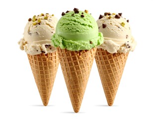 Three Ice Cream Cones, Isolated, White Background