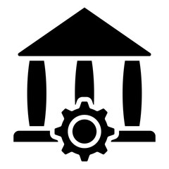 Government Settings Glyph Black Silhouette Icon Design Vector - Government building with gear, representing public administration, policy management, or system governance
