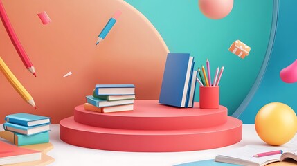 Colorful school supplies on a podium (1)