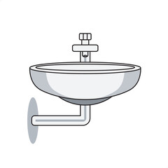 Wall-mounted washbasin with faucet and drain pipe, clean vector style for bathroom, hygiene, plumbing, sanitation, and water supply equipment design.