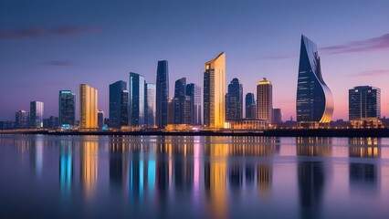 Obraz premium City Skyline at Twilight – Wide Format