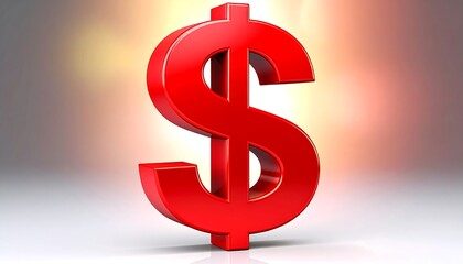 A vibrant, three-dimensional red dollar sign stands out against a soft, warm, gradient background, highlighting the financial concept.