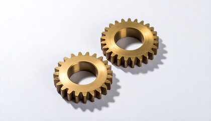 Two Brass Gears on White Background