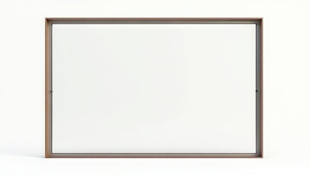 A rectangular window frame with a blank transparent pane is showcased against a plain white backdrop.
