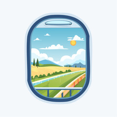 Obraz premium Pixel Art Airplane Window View Of Countryside Racing Track