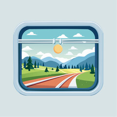 Obraz premium Cartoon Train Window View Of Scenic Landscape
