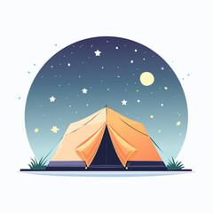 Orange Camping Tent Under Starry Night Sky