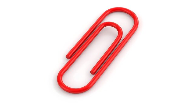A vivid, isolated red paperclip against a plain white background presents a simple yet effective image.