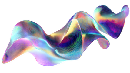 Iridescent fluid wave with vibrant, shifting colors against a clean white background.
