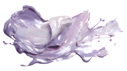 Swirling lavender and cream paint splashes create a delicate, organic bloom in a dynamic, fluid motion.