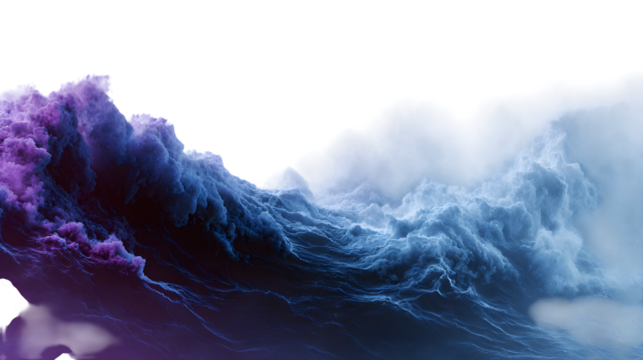 Mystical purple and blue smoke billows and swirls, creating an abstract, ethereal wave.