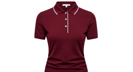Women's Burgundy Short Sleeve Polo Shirt with White Trim and Button Placket Stylish Casual Golf Top
