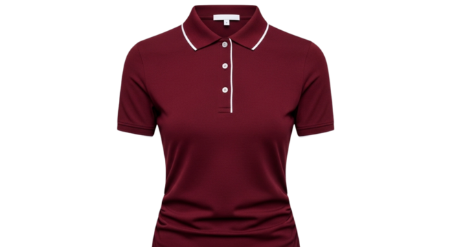 Women's Burgundy Short Sleeve Polo Shirt with White Trim and Button Placket Stylish Casual Golf Top