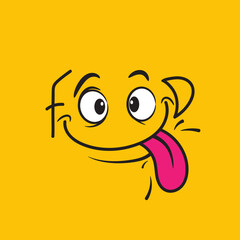Yummy smile template. Delicious, tasty eating emoji face eat with mouth and tongue gourmet enjoying taste, illustration with smiling mouth