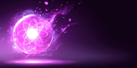 Obraz premium Abstract glowing atom with energy aura and particles