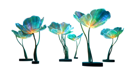 Illuminated Floral Sculptures, isolated on transparent background