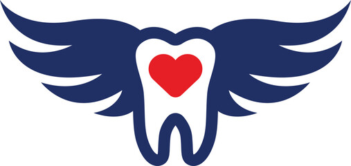 Dentist logo with a picture of a winged tooth in the middle of which there is a love icon vector illustration