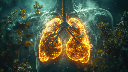 A human body, its intricate veins and organs laid bare, reveals a smoky haze within its lungs, a testament to the impact of smoke and pollution on respiratory health,8k 