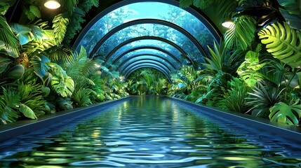 Tranquil Indoor Pool Surrounded by Lush Tropical Plants