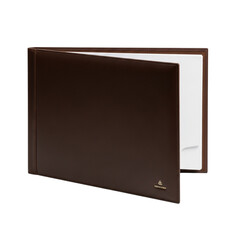 Fototapeta premium Elegant open leather bound notebook with blank white pages ideal for writing and journaling transparent background